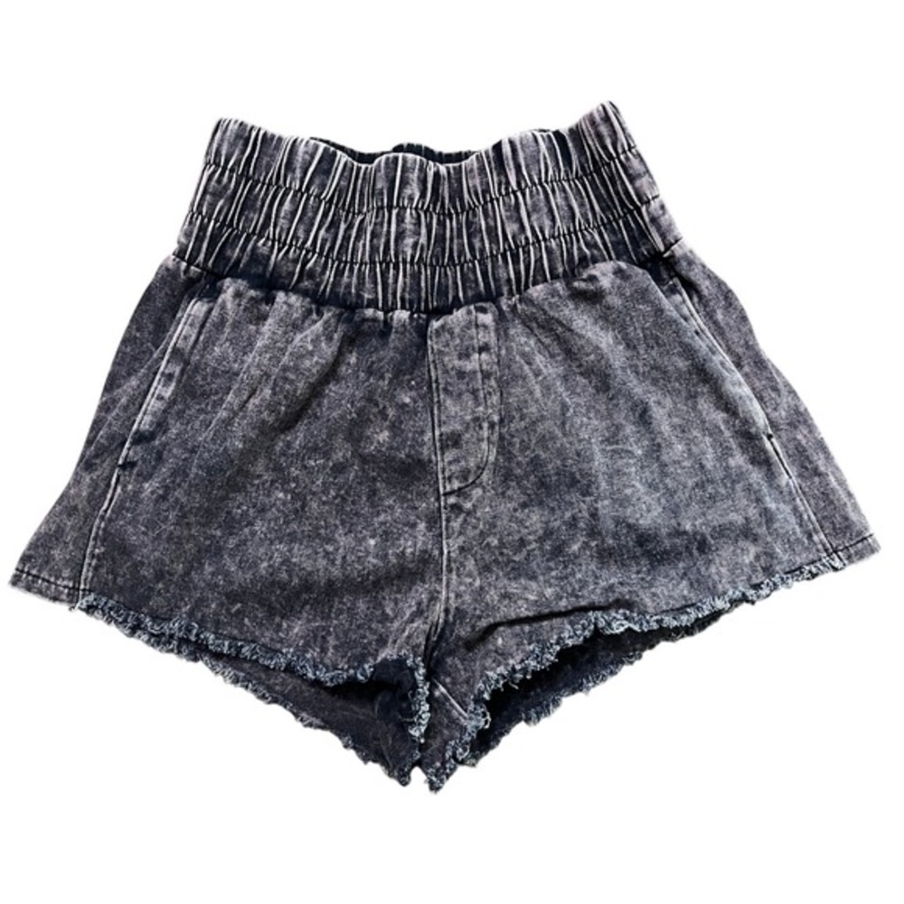 Hem & Thread Denim Shorts Frayed‎ Hem Acid Wash Elastic Waist Casual Size S